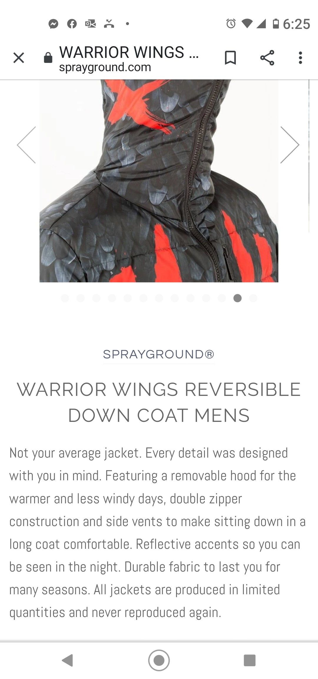 Sprayground Warrior Wings Reversible Down Coat Size S