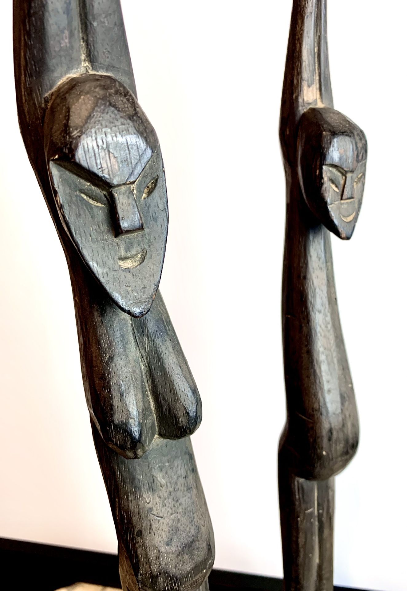 Set African Couple hand carved wood art H20xW3xD3.5 inch Lbs Set 0.95 African wood art, hand carved vintage sculptures African Couple ItemSet# 291+292