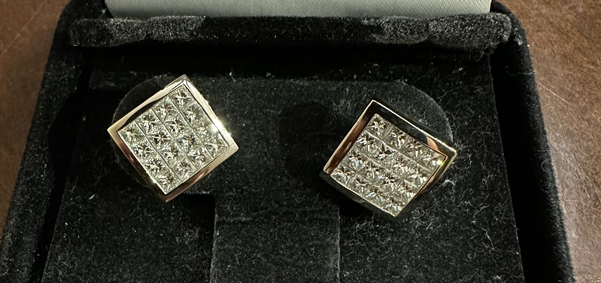 18k White Gold Princess Cut Diamond Earrings 