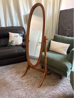 Freestanding wooden frame mirror