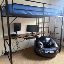 Twin bunk bed and gaming inflatable chair