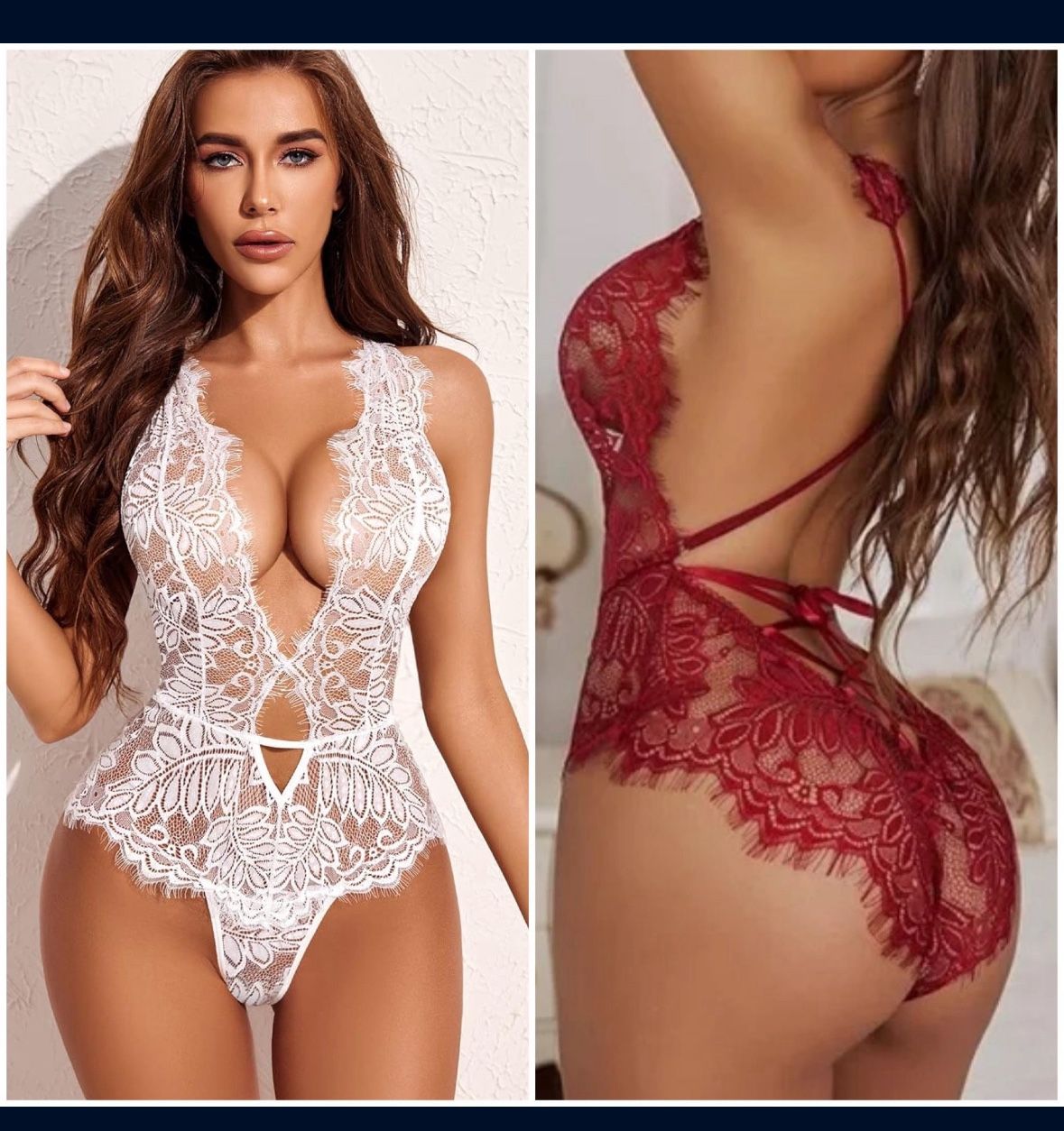 Avidlove Women One Piece Lingerie Lace Bodysuit Deep V Teddy Mini Babydoll