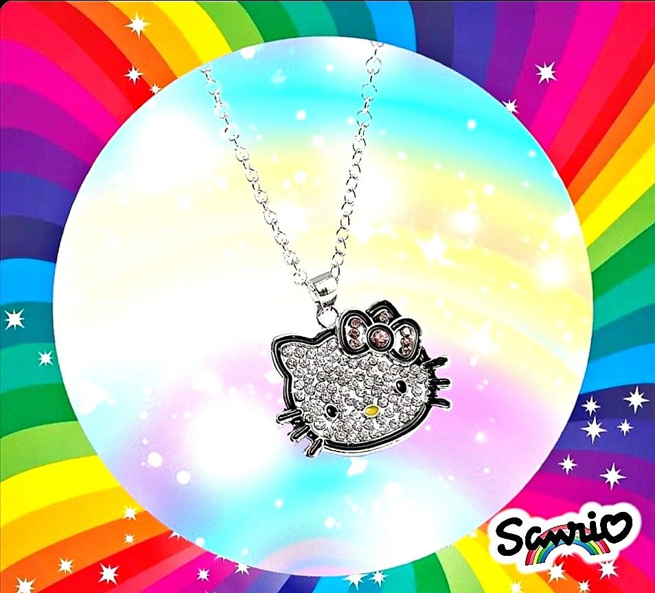 Hello Kitty Sanrio Necklace Crystal Rhinestone Pendant Charm Jewelry Kawaii