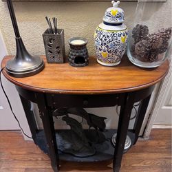 Half-Moon Entryway Console Table – Wood & Black Base