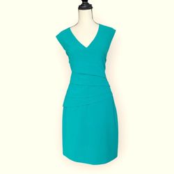New York & Company Women's 8 Teal Ruched Short Sleeve Sheath Career Office Dress