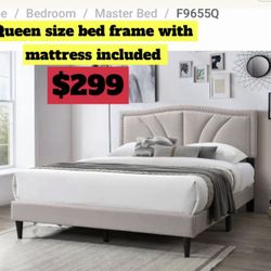 Queen Size Bed Frame With Pillow Top Mattress Included 