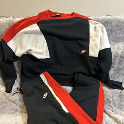 Nike Sportswear Fleece Crew Sweatsuit Black Red Size XL Euc