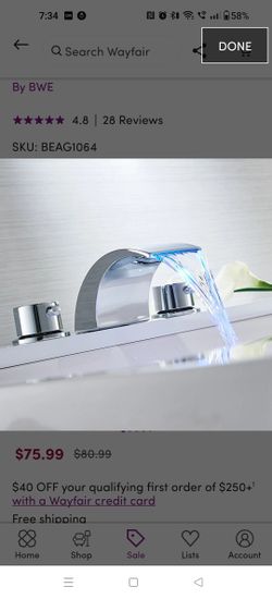 8" Widespread LED Bathroom Sink Faucet 3 Holes Waterfall Vanity Mixer Tap