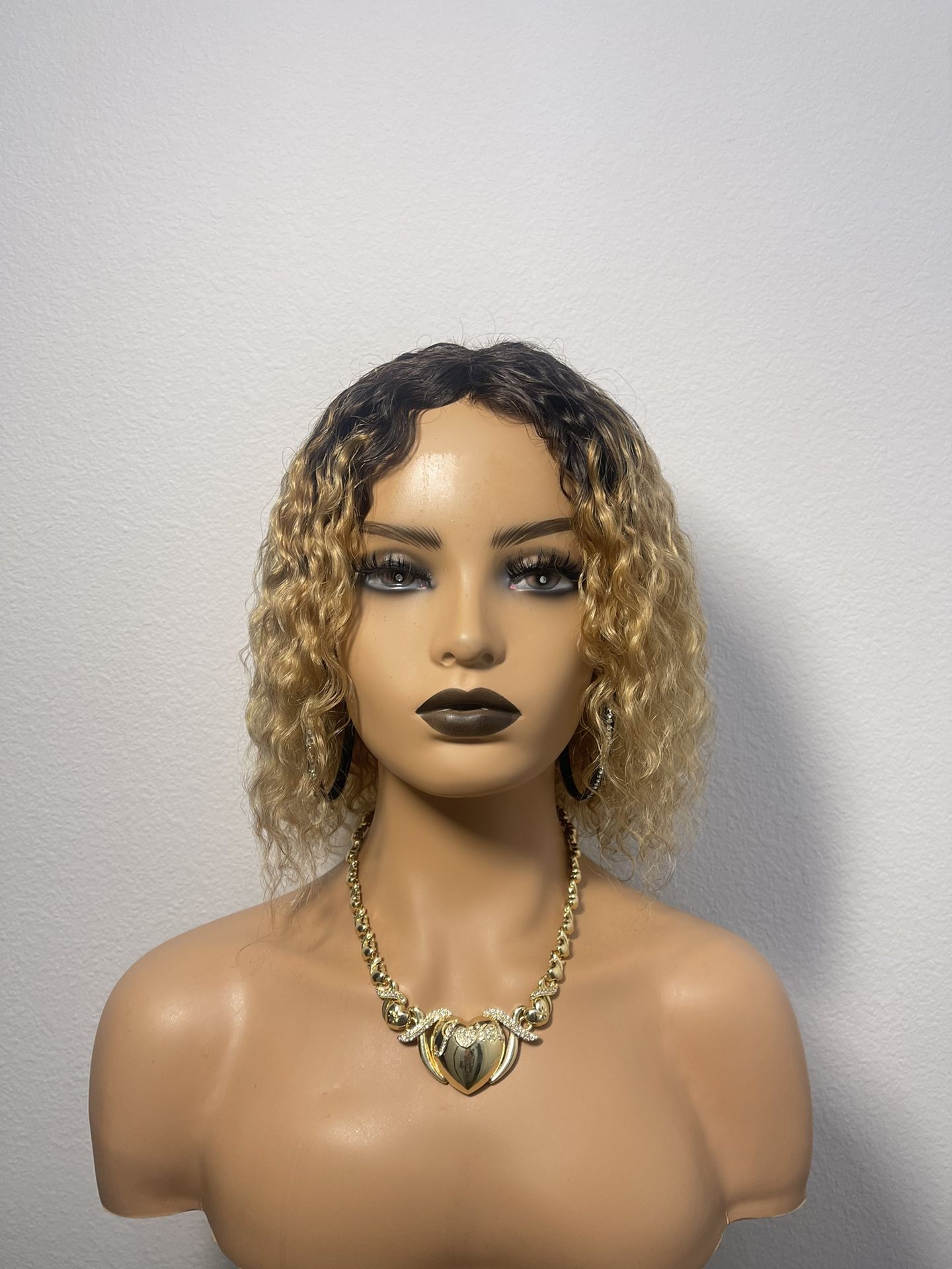 Top Quality, 12” 1B/27 Blonde, Wavy Human Hair, Full Machine Wig (No Lace, All W