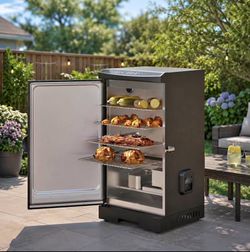 30-Inch Electric Smoker With Side Wood Chip Loader and Heavy Duty 600D PVC Waterproof UV-Resistant C