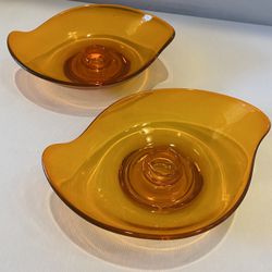 Vintage Viking glass orange / persimmon Candle holders. MCM decor. Gorgeous! Set of 2. Like new !