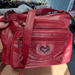 Shipping Available: Women's Red Faux Leather Handbag
