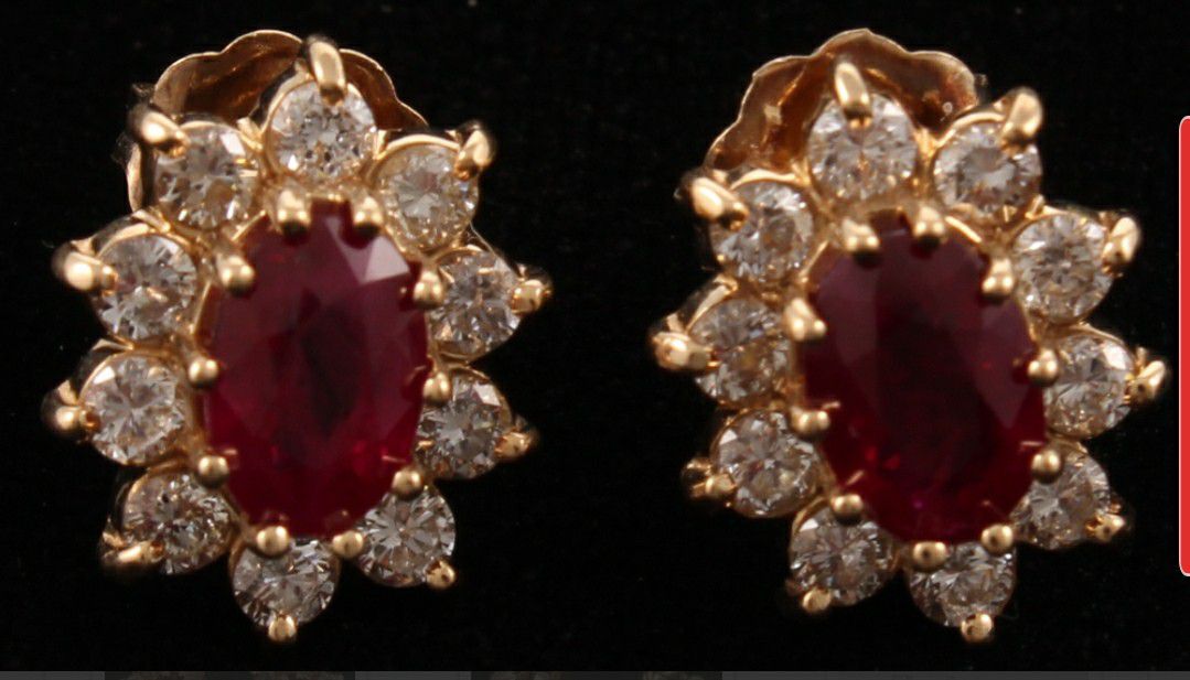 14Kt Yellow Gold Ruby & Diamond Earrings MSRP $2,875.00