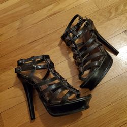 BLACK BEADED GLADIATOR STILETTOS 