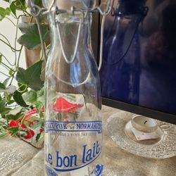Le Bon Lait Normandie Large Milk Bottle Swing Top Wire Porcelain Cap Farmhouse 

