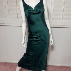 New small green satin silky long evening dress cocktail formal open back