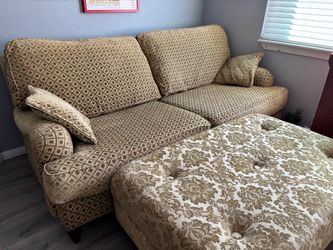 Gorgeous corduroy sofa ( huge loveseat) with Tufted large Ottoman