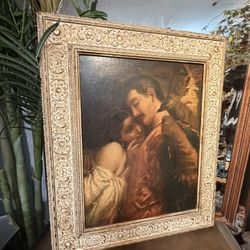 Beautiful Antique 1916 Oil On Canvas Signed 39 By 25 