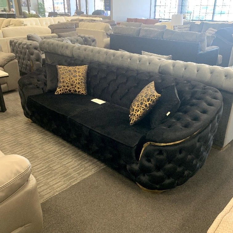 LUPINO BLACK VELVET SOFA & LOVESEAT