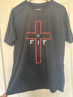 Black and Red Large Religious T-Shirt Workout Athletic Fit Sporty Shirt Top