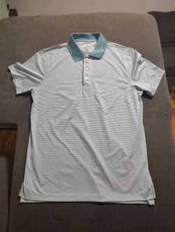 Brooks Brothers Polo Shirt Mens Large Blue Stripe Performance Series Golf