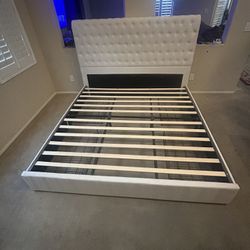 White king tufted bed frame with extra storage