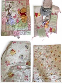 Vintage Y2K Disney Winnie the Pooh Crib Bedding Set Complete Nursery Set Pink