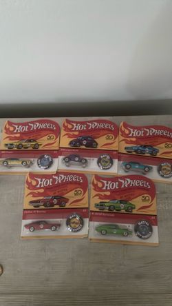 Hot Wheels 2018 50th Anniversary Redline Complete Set of 5 Diecast Vehicles with Collector Buttons