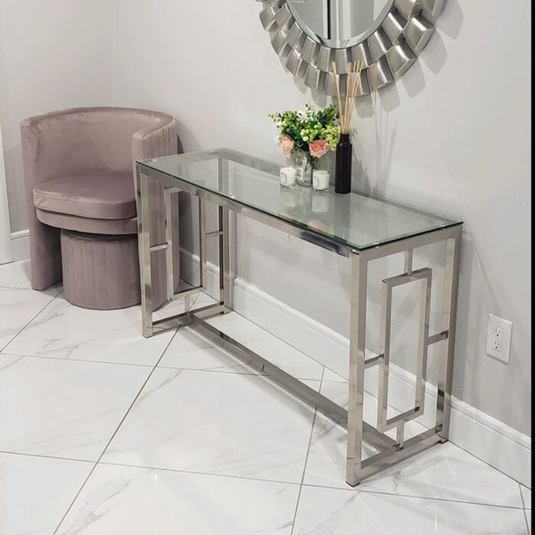 New chrome glass console table 47”W for Sale in Fort Lauderdale, FL