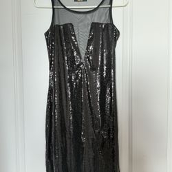 Size Small Sequin Mini Dress w/ Mesh V-Neck And V-Back. Color Black. Never Used.