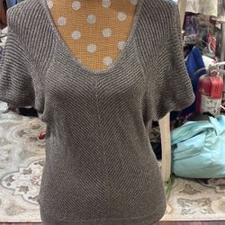 Express Metallic Blouse Gray Size Small Fitted Shirt Sleeves Wide Neck 