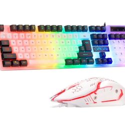 LED Keyboard and Mouse, 104 Keys Rainbow Backlit Keyboard 7 Color