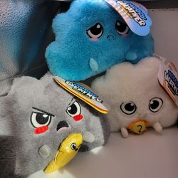 Lot Of 3 Moody Weather Plushies New With Tags Gray White & Blue Cloud Plushes