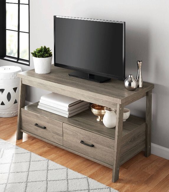 Mainstays Logan TV Stand for TVs up to 47", Rustic Oak Finishes