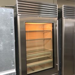 Sub Zero 36”Wide Built In Bottom Freezer Refrigerator Glass View 
