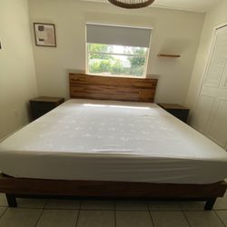 King Platform Bed – Lirim Rustic, Adjustable Headboard + Memory Foam