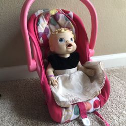 Baby Alive Doll And Carseat Works With Batteries! Used Condition 
