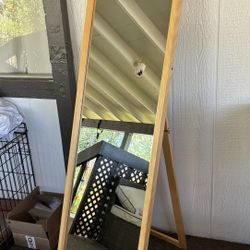 Full Length with Stand, Beech, Rounded Corner, Rustic Mirror, Free Standing or Wall Mounted, for Bedroom, Living Room