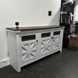 61.5” Long White Rustic Tv Stand