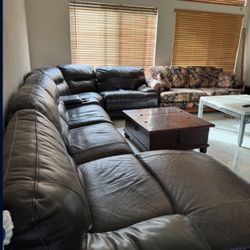 Leather Couch Set With Wooden Table Included