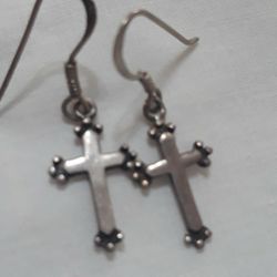 925 STARLING SILVER """ CROSS EARRING ""