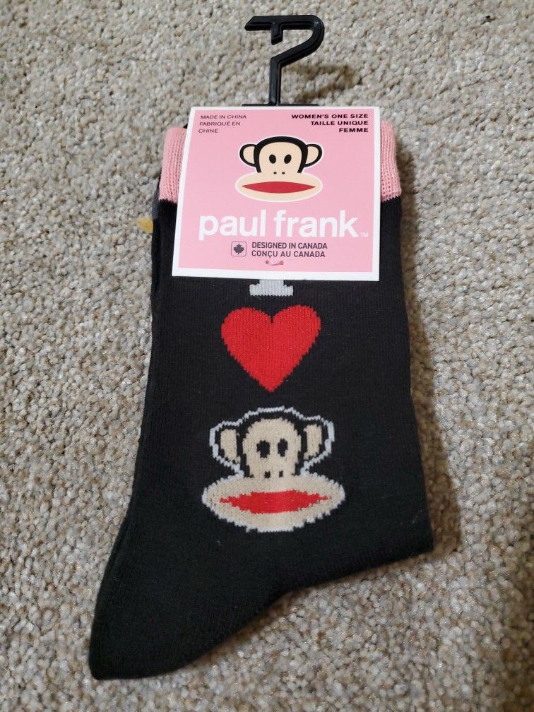 New Ladies Paul Frank I Love Monkey Novelty Crew Socks
