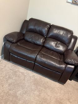 Dark Brown Leather Reclining Loveseat