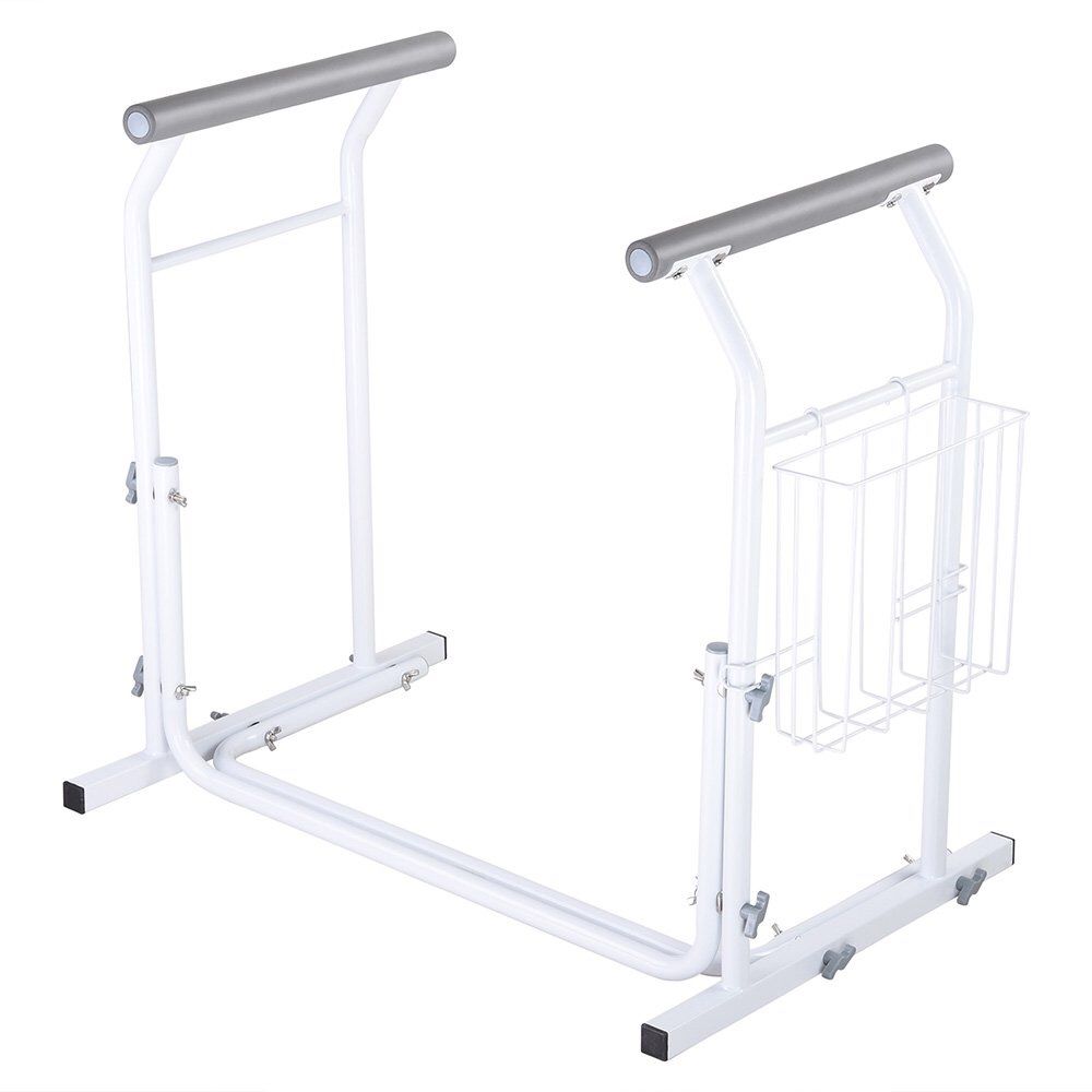 Bathroom Toilet Safety Rail Frame Bar Support 375lbs with Magazine Rack Assist Handrails for Elderly Handicap