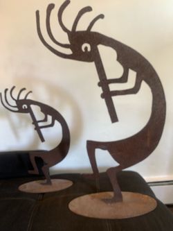2 Kokopelli metal sculptures native yard art