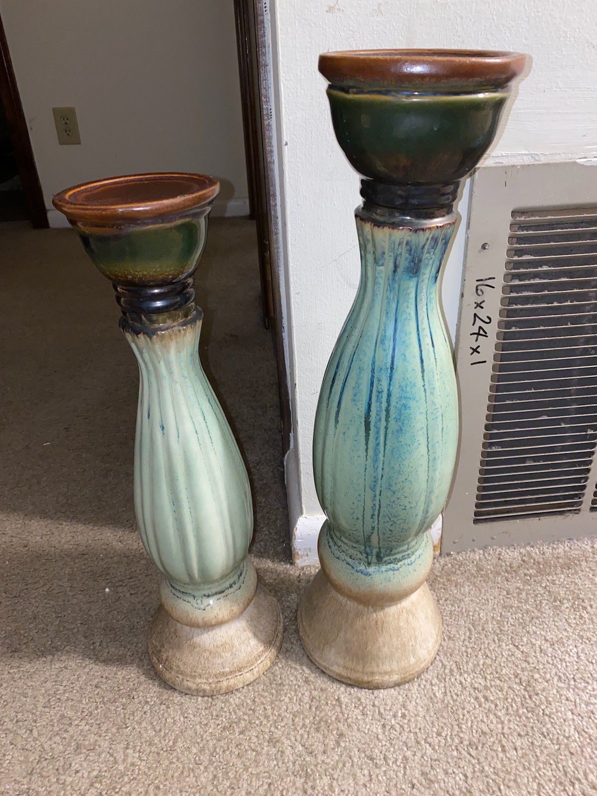 Sage and brown candle holders