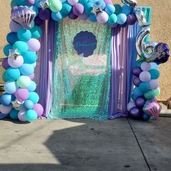 Mermaid Backdrop And Balloon Garland 