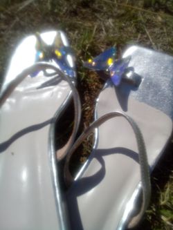 Super cute Silver 8.5 Slip On  Sandals With Butterfly Crystal Inch A 1/2 Heel