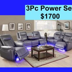 💥FREE DELIVERY💥Brand New POWER, LED, USB  3PC Reclining Sofa Loveseat Chair Set 