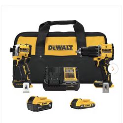 Dewalt, ATOMIC 20V MAX Lithium-Ion Cordless 2-Tool Combo Kit with 5.0 Ah and 2.0 Ah Batteries, Charger and Kit Bag. Black And Yellow 